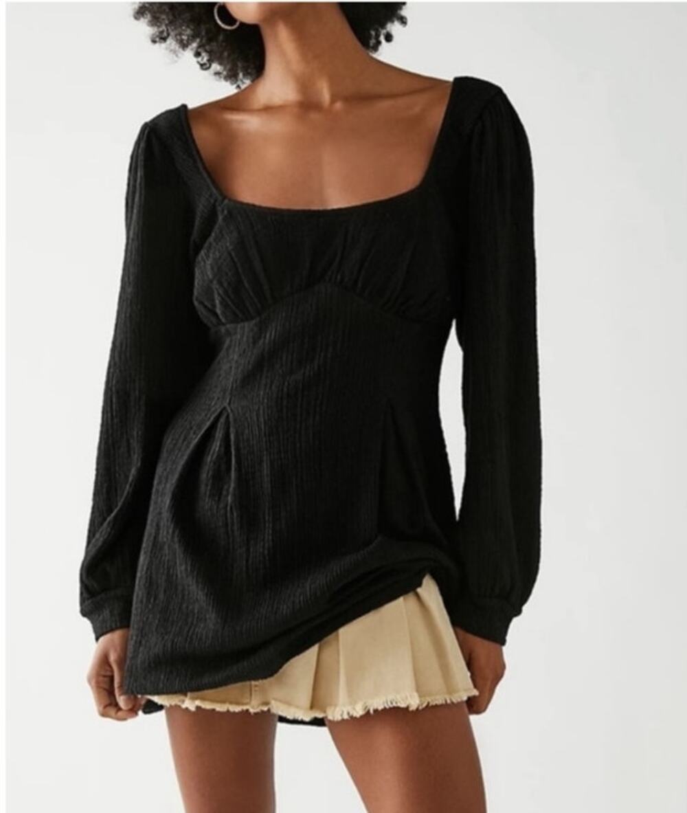 Free People Beach Dress, Black Mini Long Sleeve Small